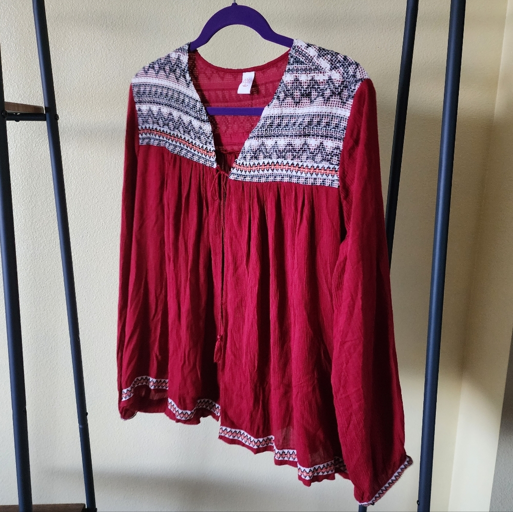 JW Style burgundy long sleeve top